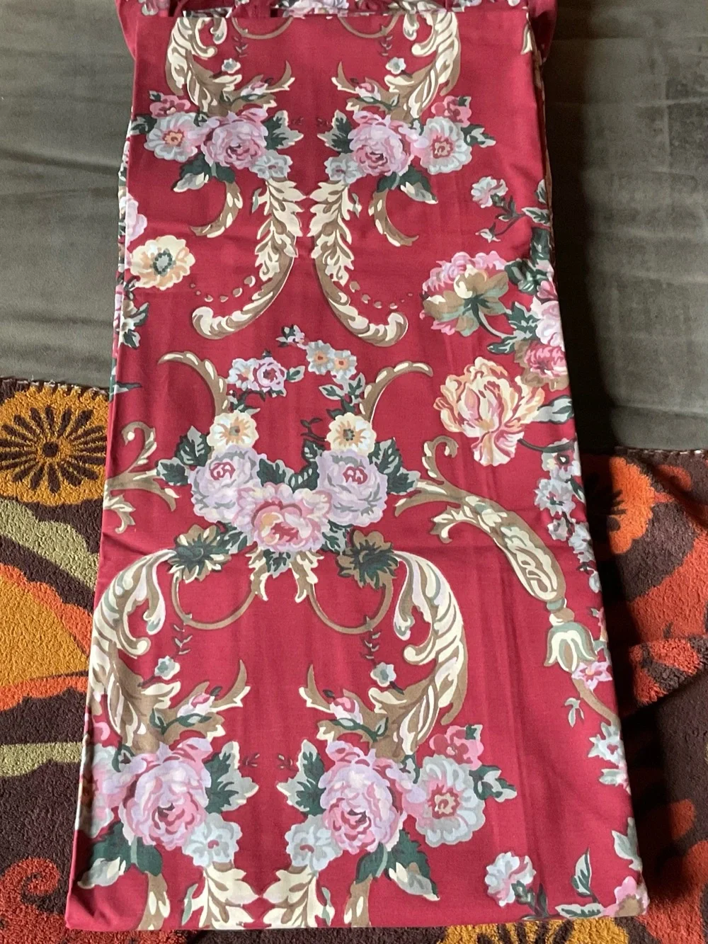 Ralph Lauren Danielle Marseilles Queen Flat Sheet Ruffle Red Floral -Vintage,NEW